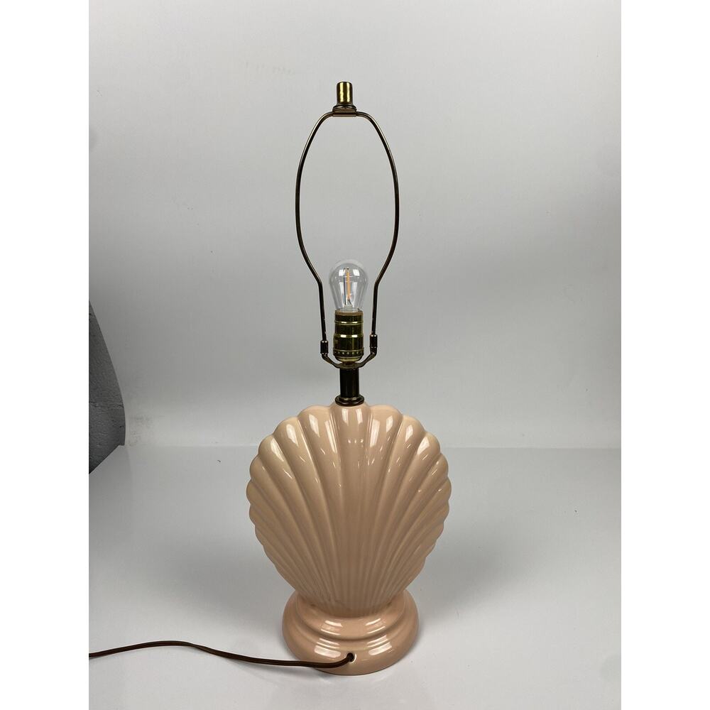 Vtg Hollywood Regency Art Deco Ceramic Clam Shell Lamp MCM Beach Peach Pink - Picture 5 of 10